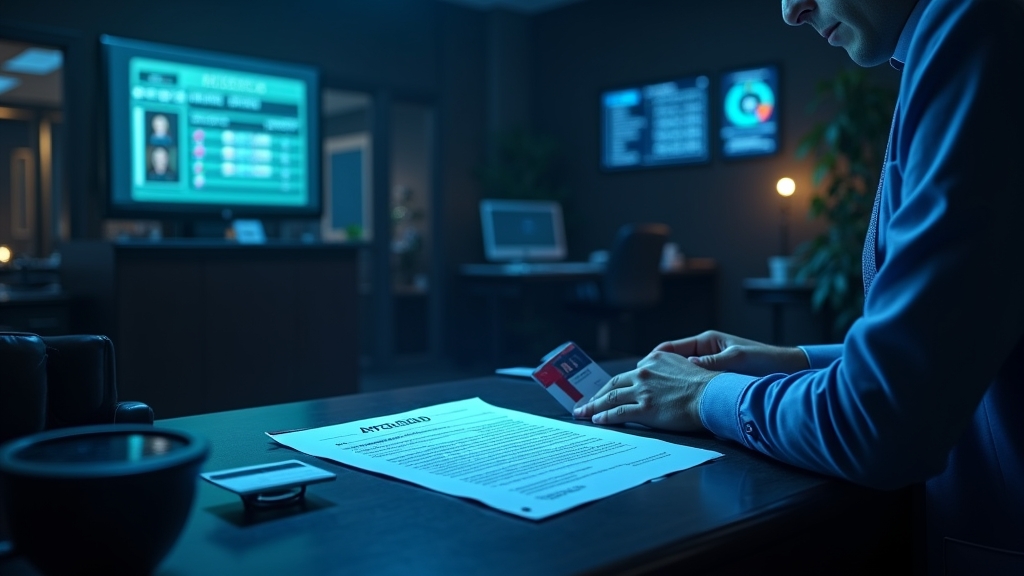 Verification desk with ID documents and approval checklist in a casino setting