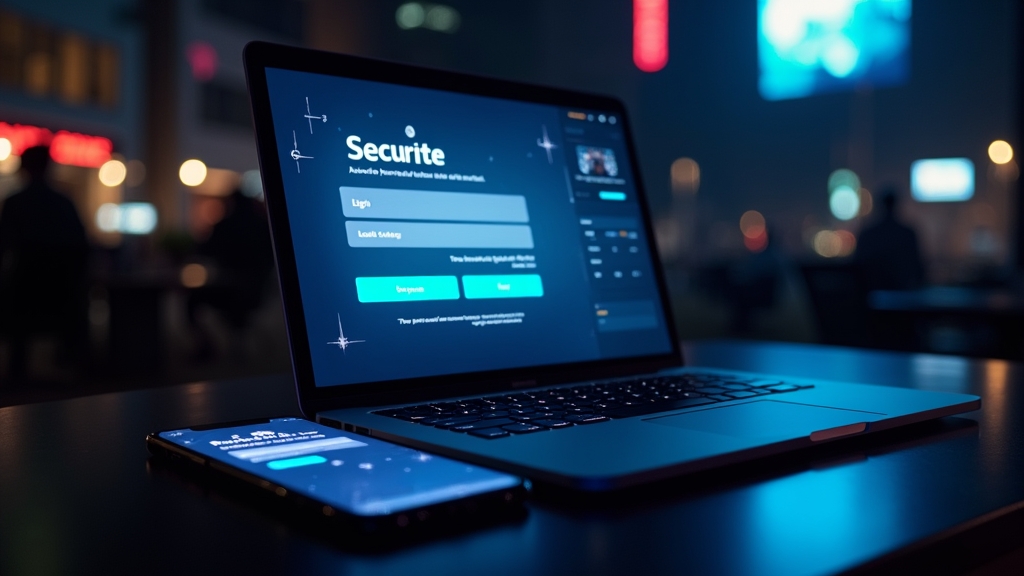 Laptop and phone showing a secure casino login screen in a dark setting